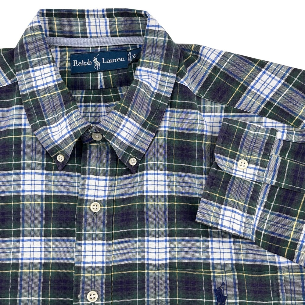 Ralph Lauren Men's Shirt XL BLUE‎ Plaid Button Down Long Sleeve